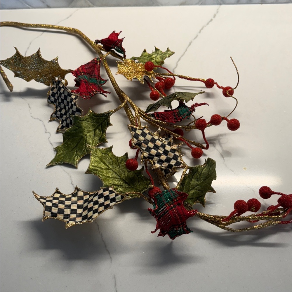 MACKENZIE-CHILDS Courtly Check twig berry holiday Spray 34” Red Green Holiday
